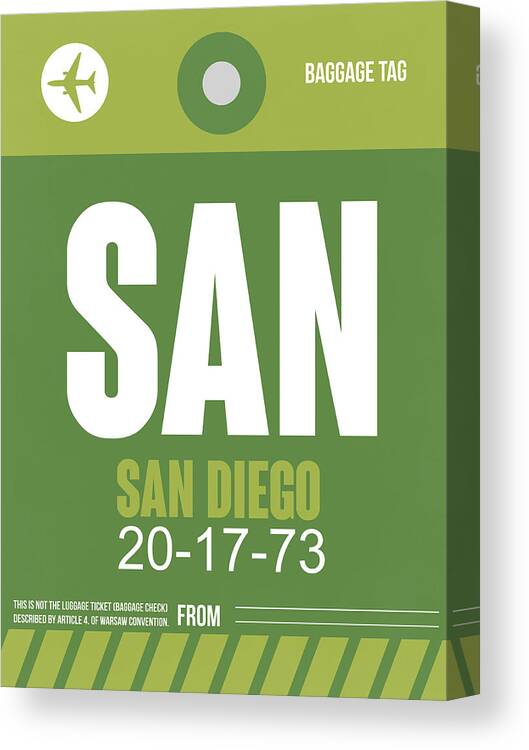 San Diego Canvas Print featuring the digital art San Diego Airport Poster 2 by Naxart Studio