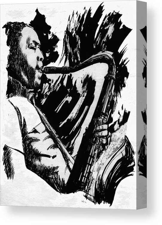 Jazz Canvas Print featuring the drawing Saxonnexion by Philippe Plouchart