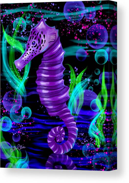 Sea Horse Canvas Print featuring the digital art Seahorse Electric by Billie Jo Ellis
