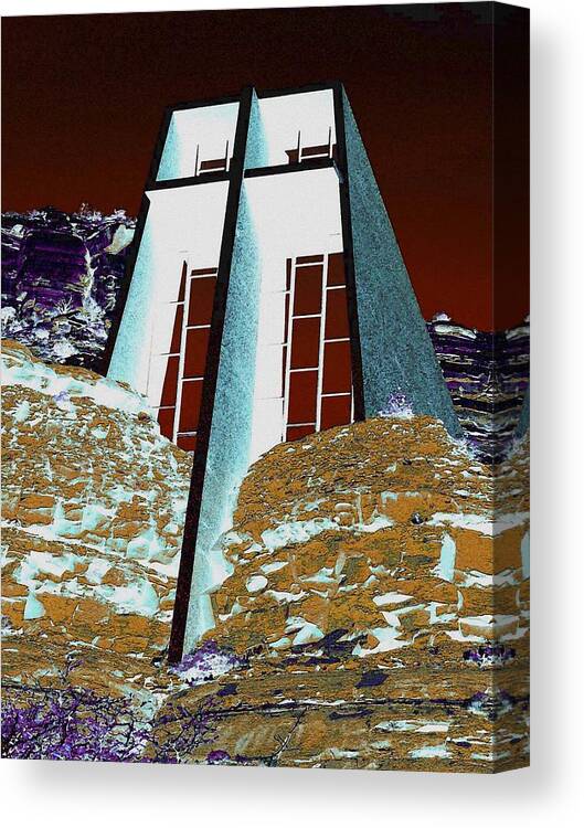 Digital Canvas Print featuring the digital art Sedona Rock Church by David Hansen
