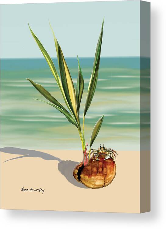 Ocean Canvas Print featuring the painting Seedling Floating Ashore by Anne Beverley-Stamps