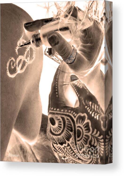 Sepia Canvas Print featuring the photograph Sepia Henna Hands by Jennie Breeze