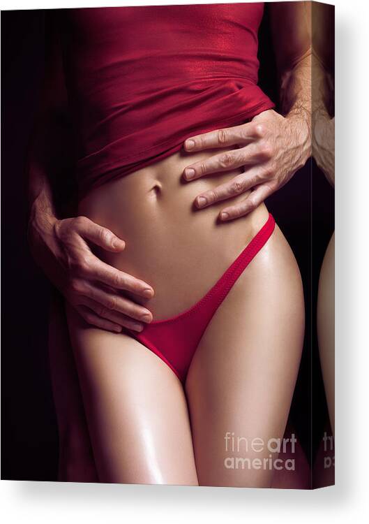 Couple Canvas Print featuring the photograph Sexy couple Man hands embracing woman by Maxim Images Exquisite Prints