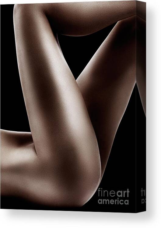 Legs Canvas Print featuring the photograph Sexy nude woman legs on black by Maxim Images Exquisite Prints