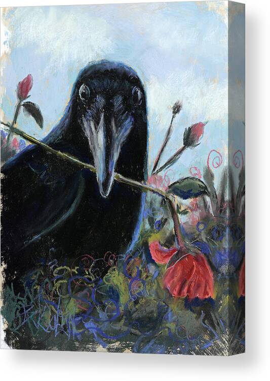 Raven Art Canvas Print featuring the painting She Loves me She loves me not by Billie Colson