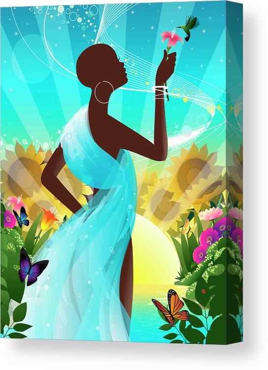 20-25 Canvas Print featuring the photograph Silhouette Of Woman Holding Flower by Ikon Ikon Images