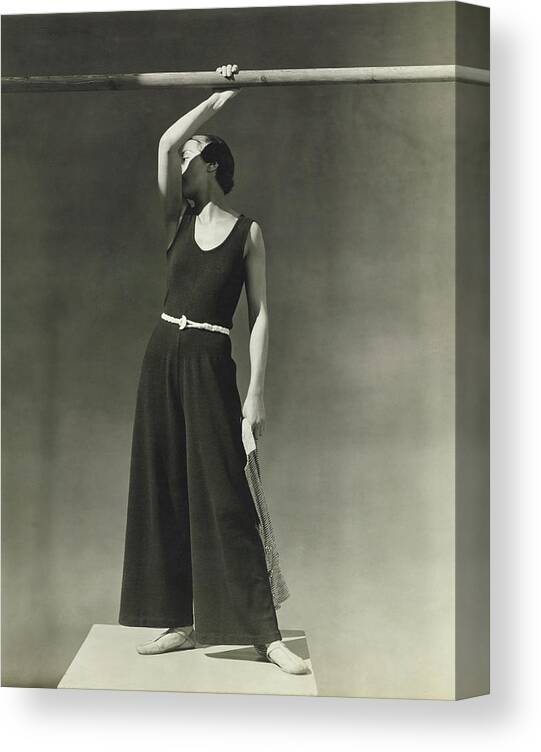 Accessories Canvas Print featuring the photograph Simone Demaria In A One-piece Pajama by George Hoyningen-Huene