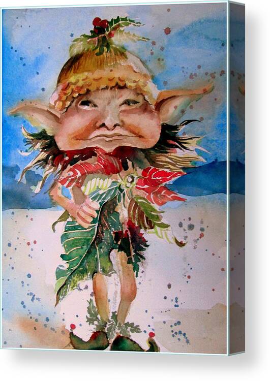 Watercolor Canvas Print featuring the painting Sir Kristopogin Holly Schmoozer by Mindy Newman