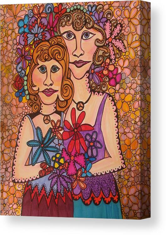 Sisters Canvas Print featuring the drawing Sisters of Peace by Gerri Rowan