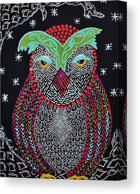 Owl Canvas Print featuring the painting Sleepy Owl by Kelly Nicodemus-Miller