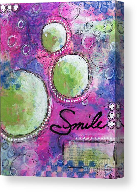 Colorful Mixed Media Art Canvas Print featuring the painting Smile by Melissa Fae Sherbon