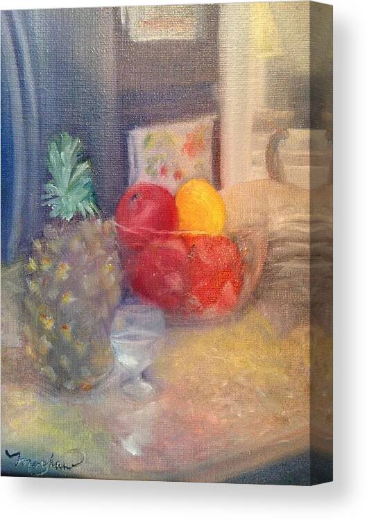 Pineapple Canvas Print featuring the painting S'more Fruit by Sheila Mashaw
