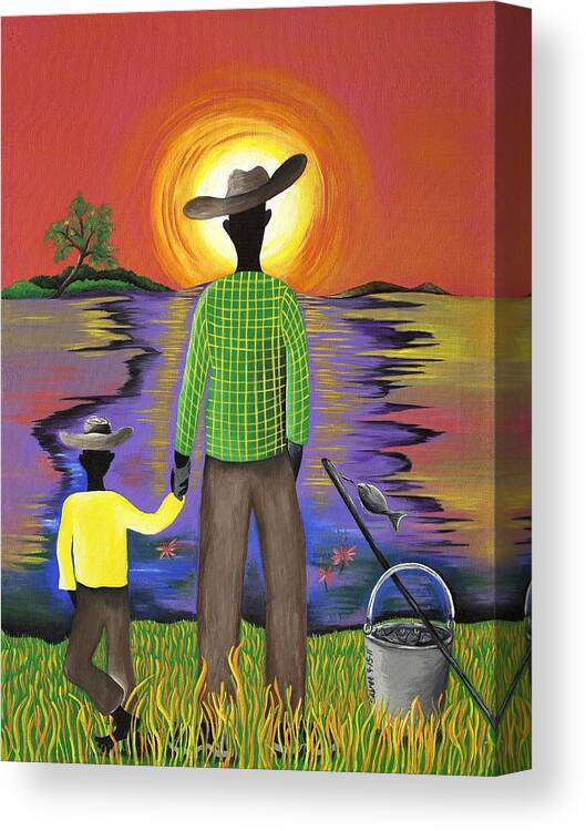 Gullah Art Canvas Print featuring the painting Son Raise by Patricia Sabreee