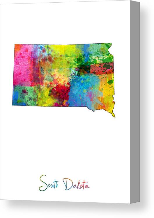 United States Map Canvas Print featuring the digital art South Dakota Map by Michael Tompsett