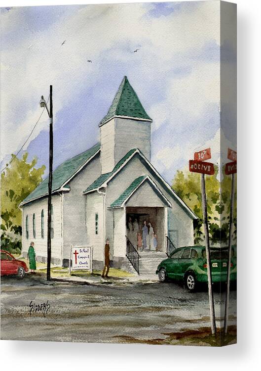 Church Canvas Print featuring the painting St. Paul Congregational Church by Sam Sidders