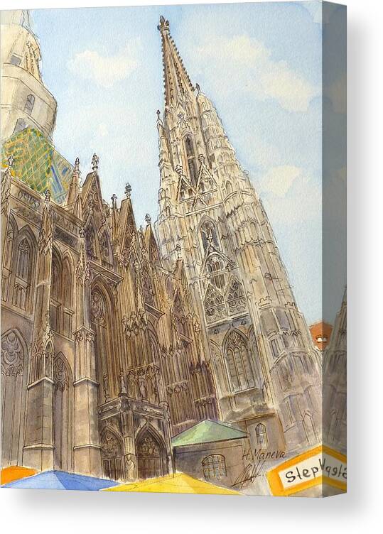 Architecture Canvas Print featuring the painting Stephansdom Vienna by Henrieta Maneva