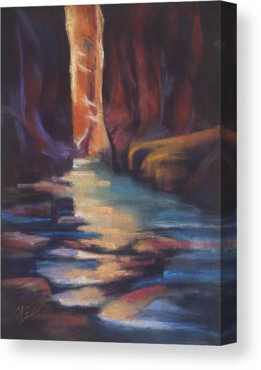 Zion National Park Canvas Print featuring the painting Stepping Stones Zion Canyon by Marjie Eakin-Petty