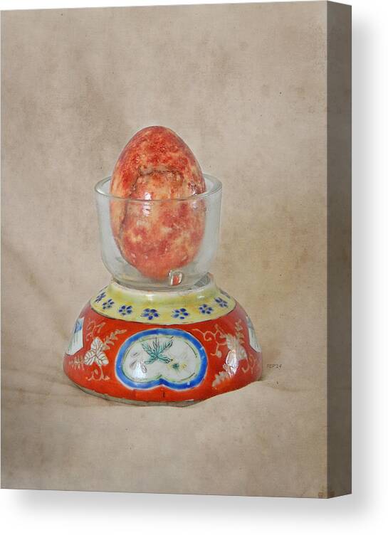Photography Canvas Print featuring the photograph Stone Egg And China by Phil Perkins