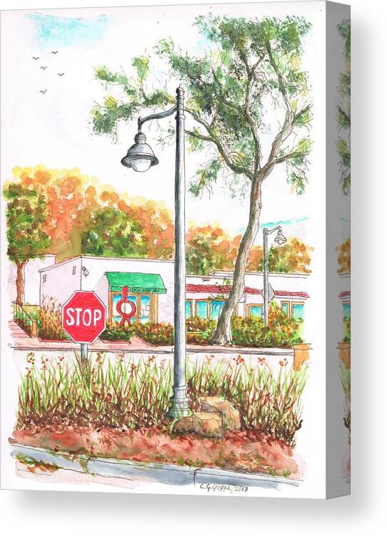 Montecito Canvas Print featuring the painting Stop sign and street light in Montecito, California by Carlos G Groppa