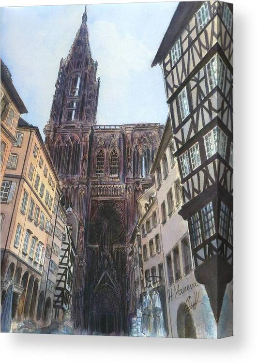 Strasbourg Cathedral Canvas Print featuring the painting Strasbourg Cathedral by Henrieta Maneva