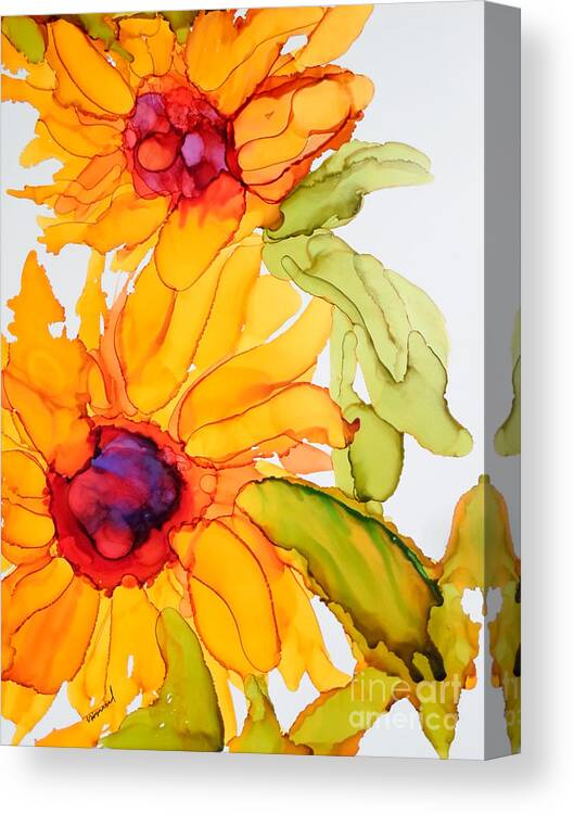 Alcohol Ink Canvas Print featuring the painting Sunflower Duo by Vicki Housel