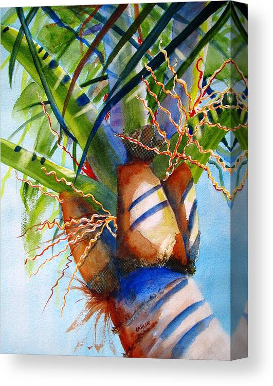 Palm Canvas Print featuring the painting Sunlit Palm by Carlin Blahnik CarlinArtWatercolor