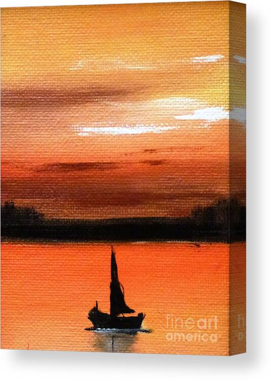Boat Canvas Print featuring the painting Sunset Boat by Amalia Suruceanu