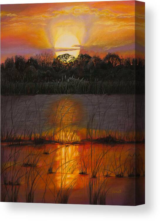 Painting Canvas Print featuring the painting Sunset on Florida's lake by Zina Stromberg