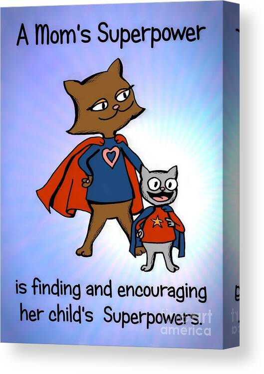 Super Canvas Print featuring the drawing Super Mom and Son by Pet Serrano