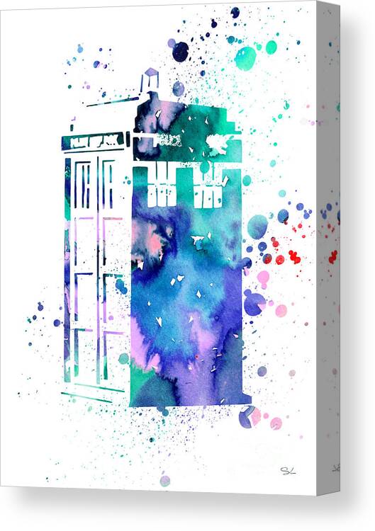 Doctor Who Canvas Print featuring the painting Tardis by Watercolor Girl