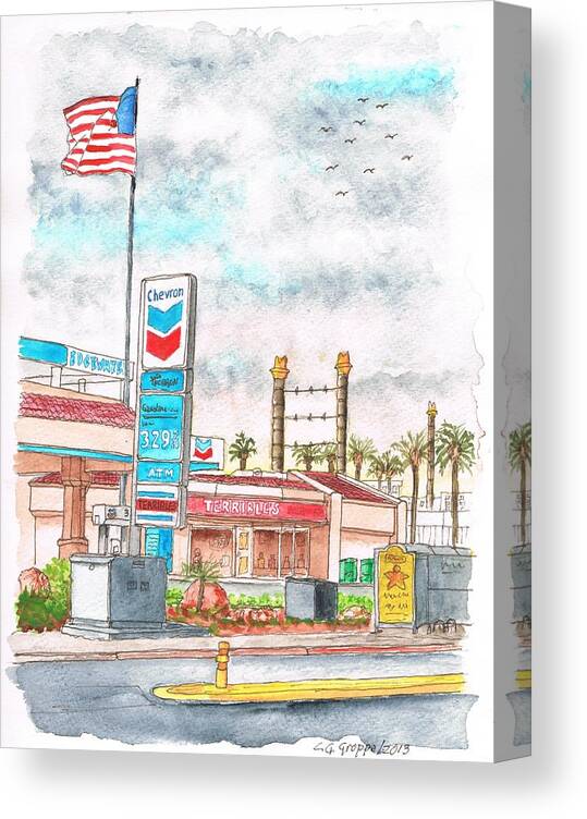 Terribles Gas Station Canvas Print featuring the painting Terribles Chevron Gas Station, Laughlin, Nevada by Carlos G Groppa