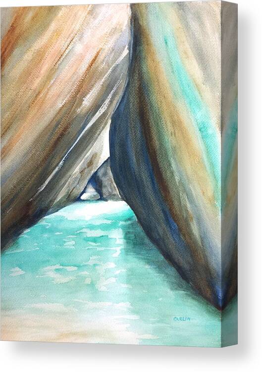 The Baths Canvas Print featuring the painting The Baths Turquoise by Carlin Blahnik CarlinArtWatercolor
