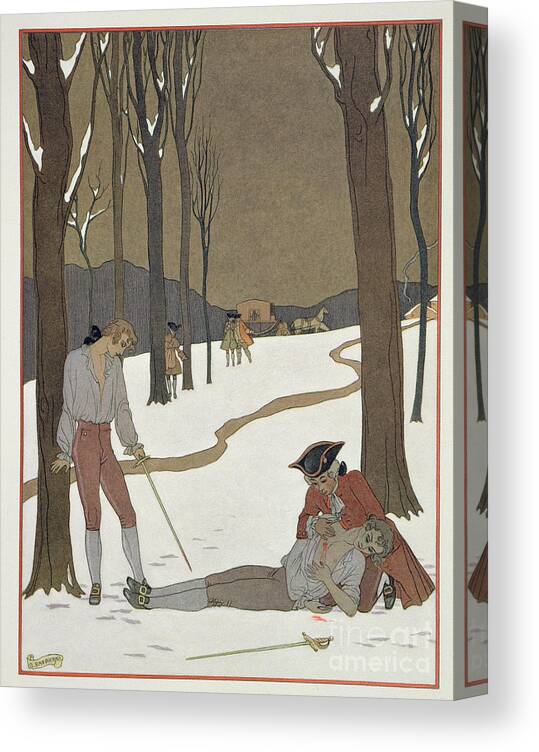 Dangerous Liaisons Canvas Print featuring the painting The Duel between Valmont and Danceny by Georges Barbier