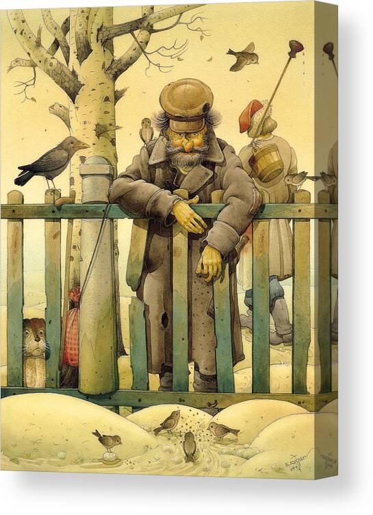Russian Canvas Print featuring the drawing Russian scene01 by Kestutis Kasparavicius