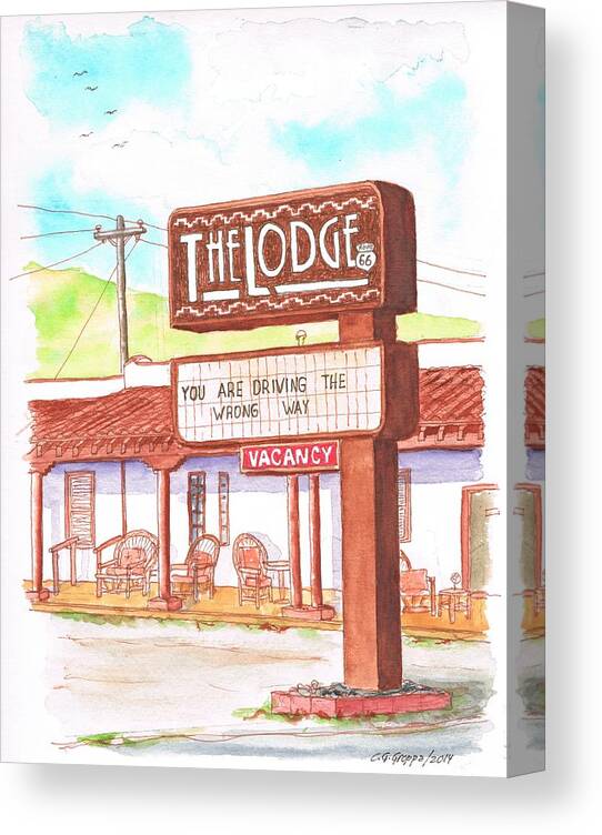 The Lodge Motel Canvas Print featuring the painting The Lodge Motel, Route 66, Williams, Arizona by Carlos G Groppa