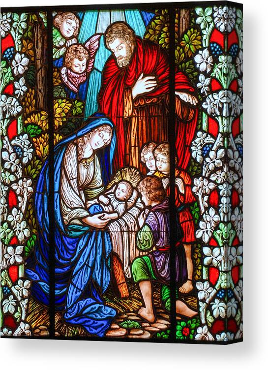 Stained Glass Window Canvas Print featuring the photograph The Nativity by Larry Ward