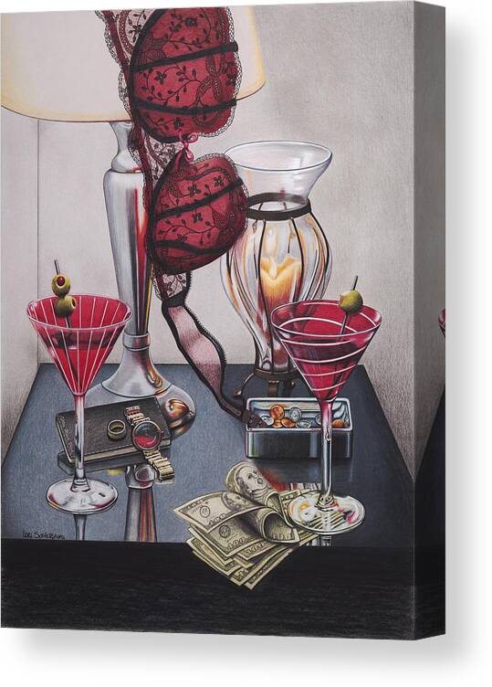 Nightstand Canvas Print featuring the painting The Oldest Profession by Lori Sutherland