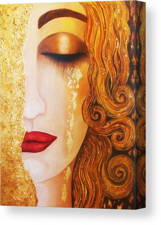 Klimt Inspired Oil Painting Canvas Print featuring the painting The Tear Inspired by Klimt by k Madison Moore by K Madison Moore