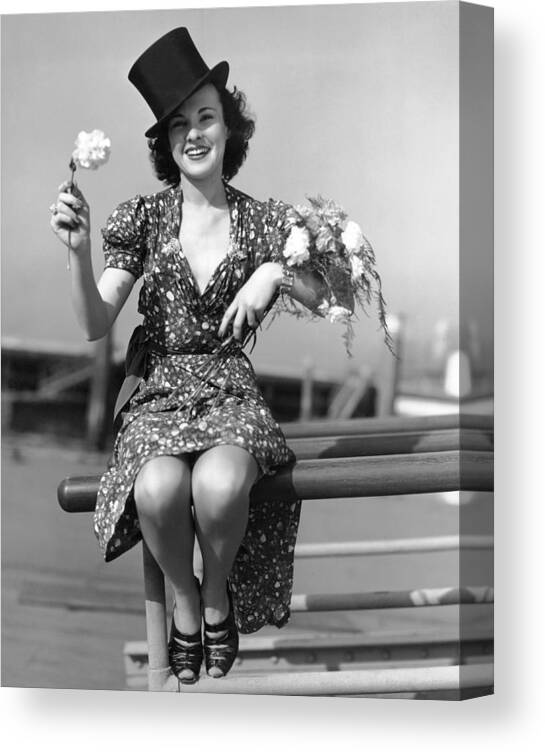 1938 Canvas Print featuring the photograph The Woman With Carnations by Underwood Archives
