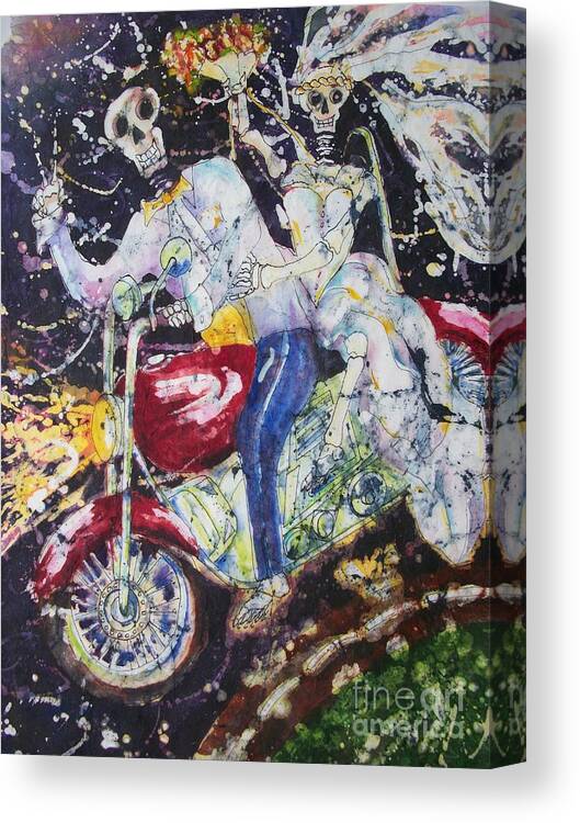 Motorcycle Canvas Print featuring the painting They Lived Happily Ever After and Then Some by Carol Losinski Naylor