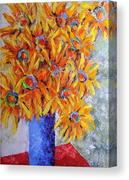 Still Life Canvas Print featuring the painting Today I think in yellow by Nina Mitkova