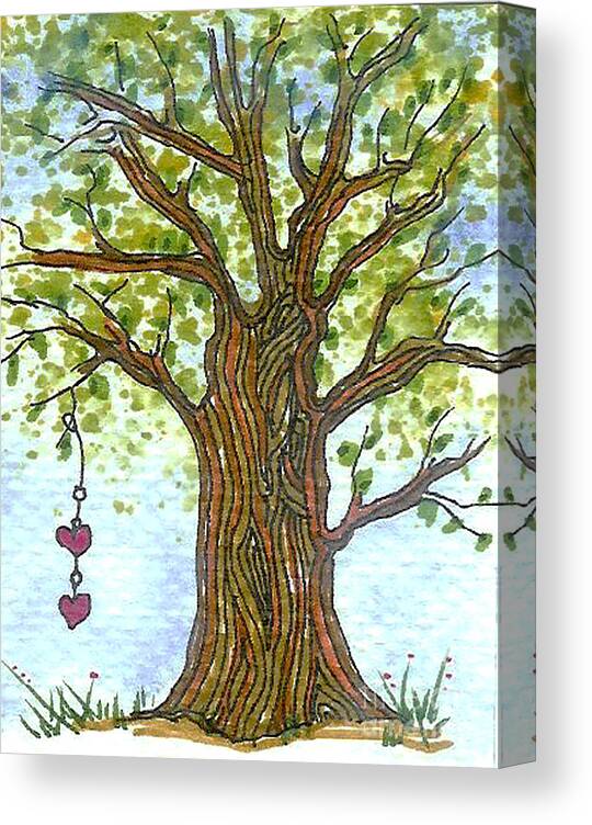Tree Canvas Print featuring the mixed media Tree with hearts by Ruth Dailey