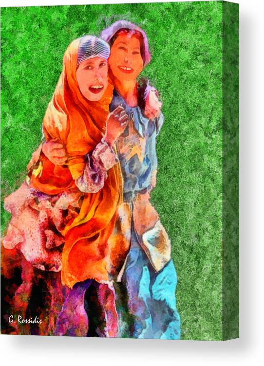 Rossidis Canvas Print featuring the painting Two girls by George Rossidis