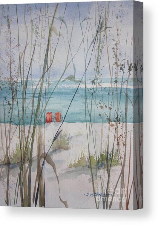 Marco Island Canvas Print featuring the painting Two Orange Chairs by Sandra Strohschein