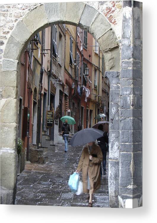 Rainy Canvas Print featuring the photograph Umbrella Day Portovenere Italy by Sally Ross