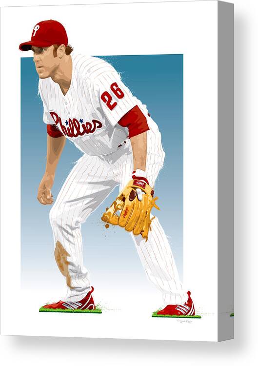 Chase Utley Canvas Print featuring the digital art Utley In The Ready by Scott Weigner