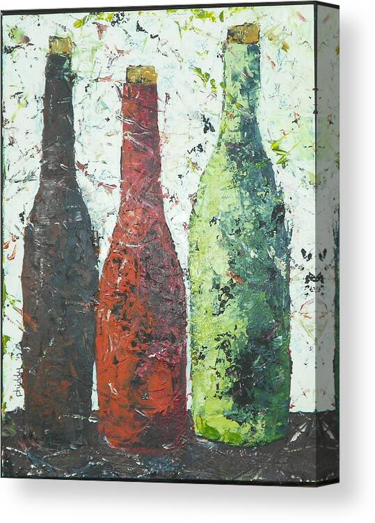 Wine Bottles Canvas Print featuring the painting Vino 2 by Phiddy Webb
