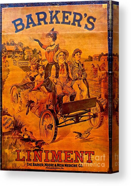 Vintage Advertisement Canvas Print featuring the photograph Vintage Ad Barker's Liniment by Saundra Myles