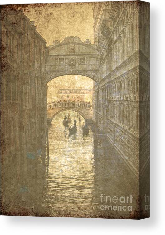 Ancient Canvas Print featuring the digital art Vintage Bridge of sighs in Venice by Patricia Hofmeester