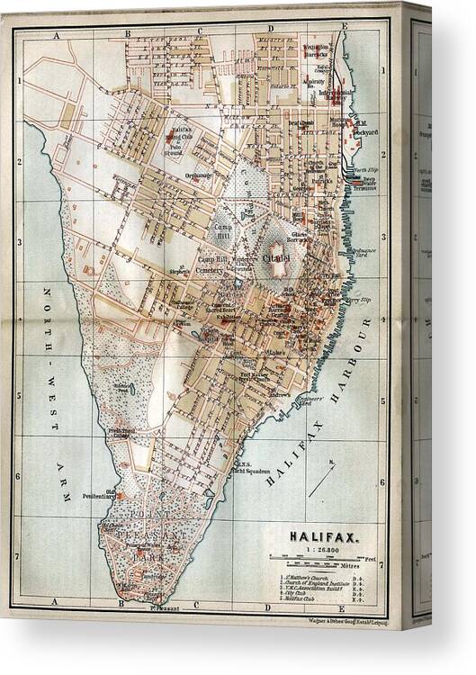 Halifax Canvas Print featuring the photograph Vintage Map of Halifax Nova Scotia 1890 by Adam Shaw